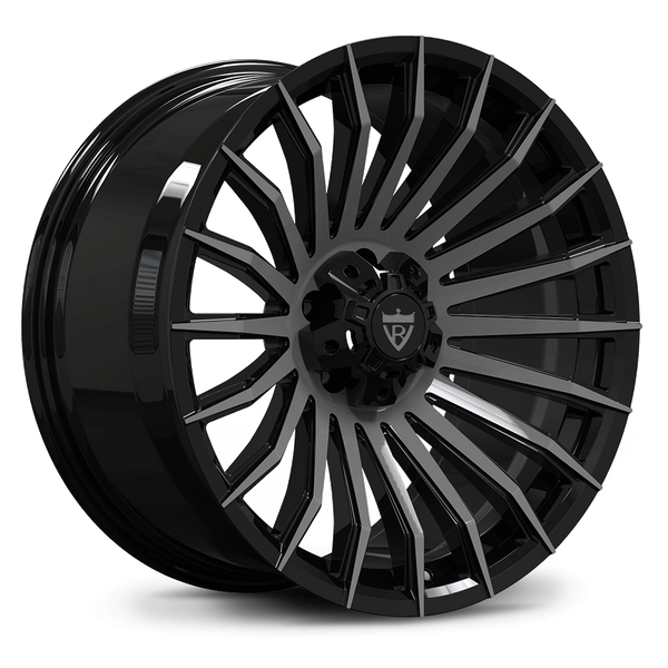 Custom forged black concave wheels, designed for Land Rover Defender 110, showcasing super deep concave design.