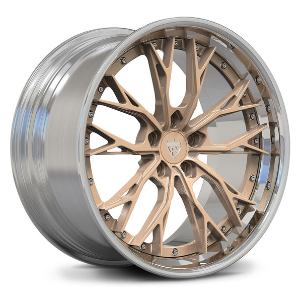 RVRN RV-DC04 custom forged 2-piece Y spoke wheel for Lexus RCF in chrome with skin-tone accents, featuring a lightweight performance design