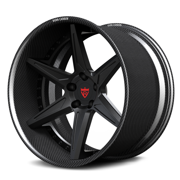 RVRN RV-DC19 CF real carbon fiber deep concave deep dish 5-spoke forged wheel for performance vehicles with gloss black center