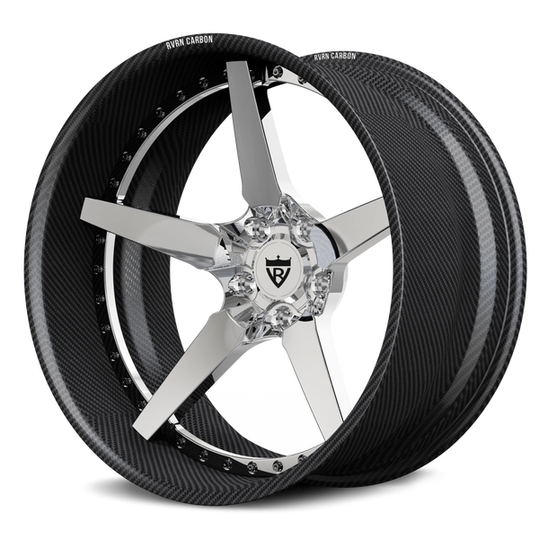 RVRN RV-DF14 CF real carbon fiber deep concave 2-piece forged wheel with polished center for luxury sports cars