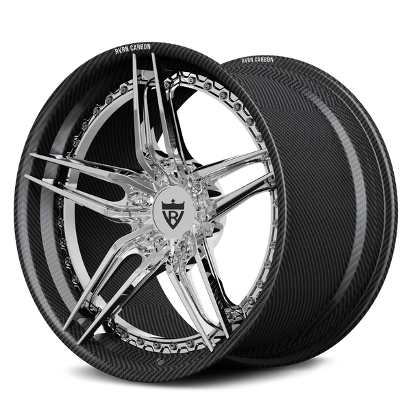 RVRN RV-DP03 CF real carbon fiber 5-star step lip forged wheel with polished center