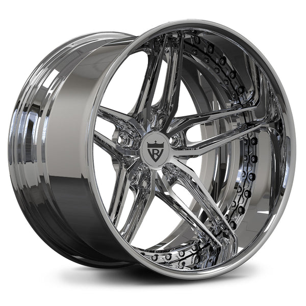 Chrome rims for your Corvette C5 with a classic 5 spoke and deep dish style, RVRN custom forged 2-piece series