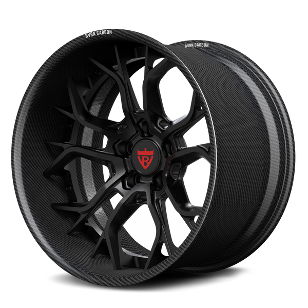 RVRN RV-DR16 CF real carbon fiber deep dish concave 2-piece forged wheel with matte black center for Lamborghini sports cars