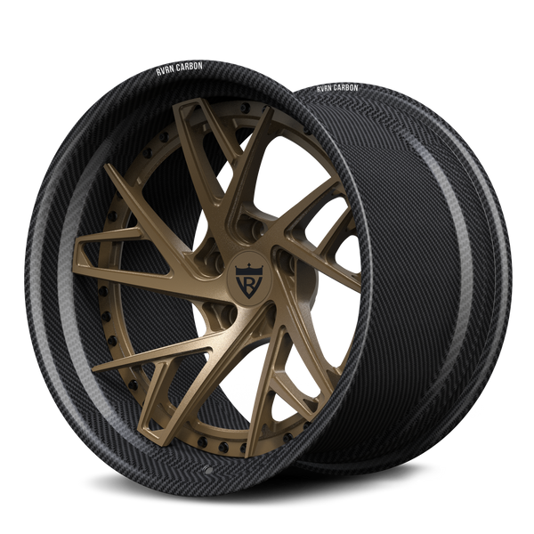 RV-DS74 CF real carbon fiber forged wheel with matte bronze center for performance vehicle