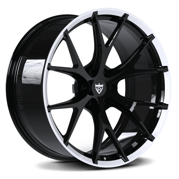 RVRN RV-MR05 custom forged Y spoke Dodge Ram wheels in black and white finish, premium 6 lug wheels designed for Ram 1500 truck builds