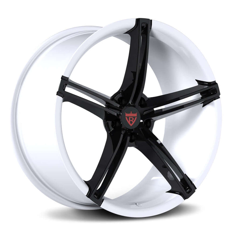 Custom forged 5 spoke wheel in black and white, suitable for Audi vehicles and designed for optimal performance.