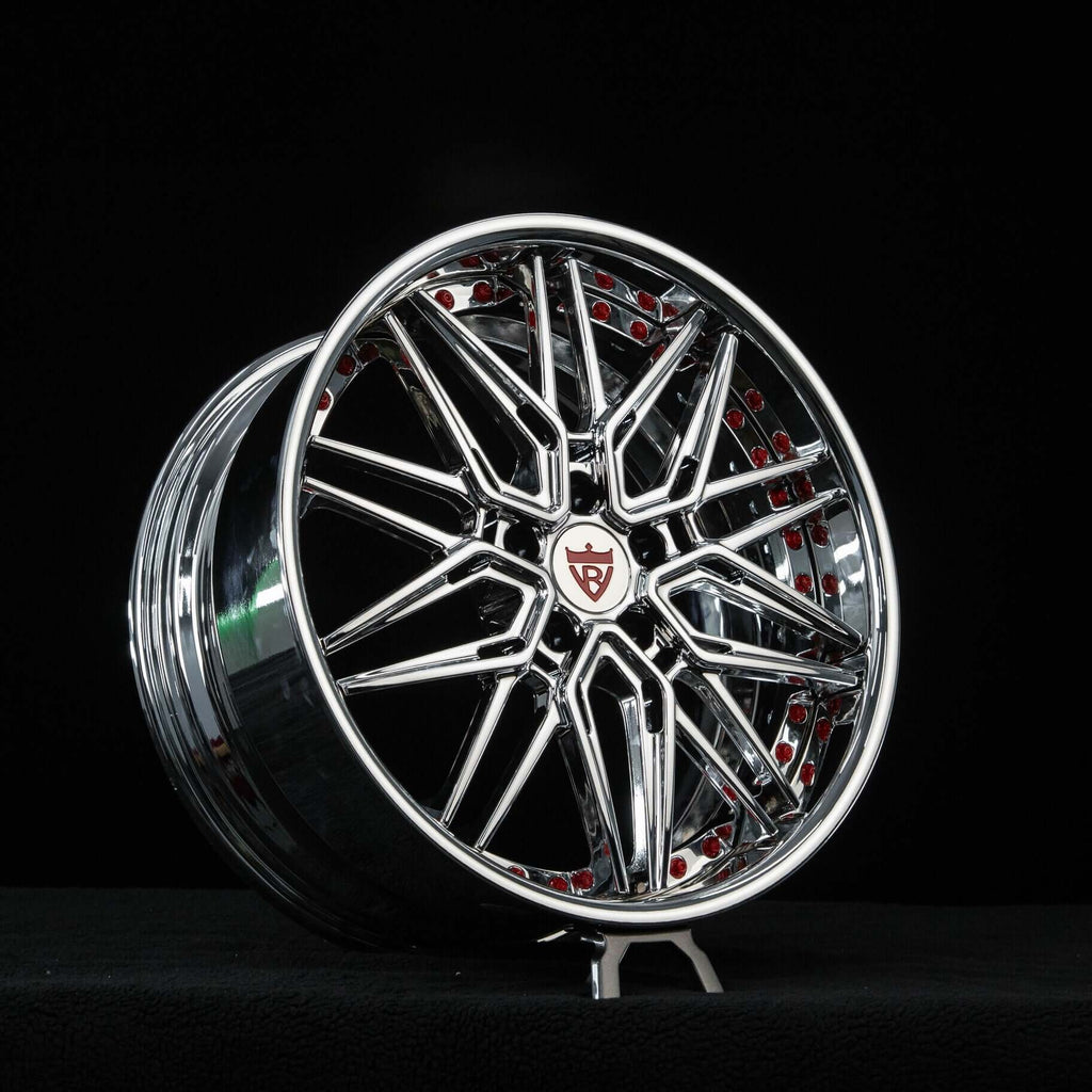 Chrome C5 Corvette aftermarket wheel showcasing a sleek, modern design, ideal for 19/20 staggered setups.