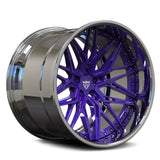 Custom forged purple and black deep dish wheel, ideal for Dodge Charger, Challenger, and Durango.