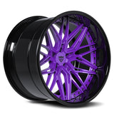 Custom forged deep dish purple and black wheels, RV-T081, designed for aggressive muscle cars.