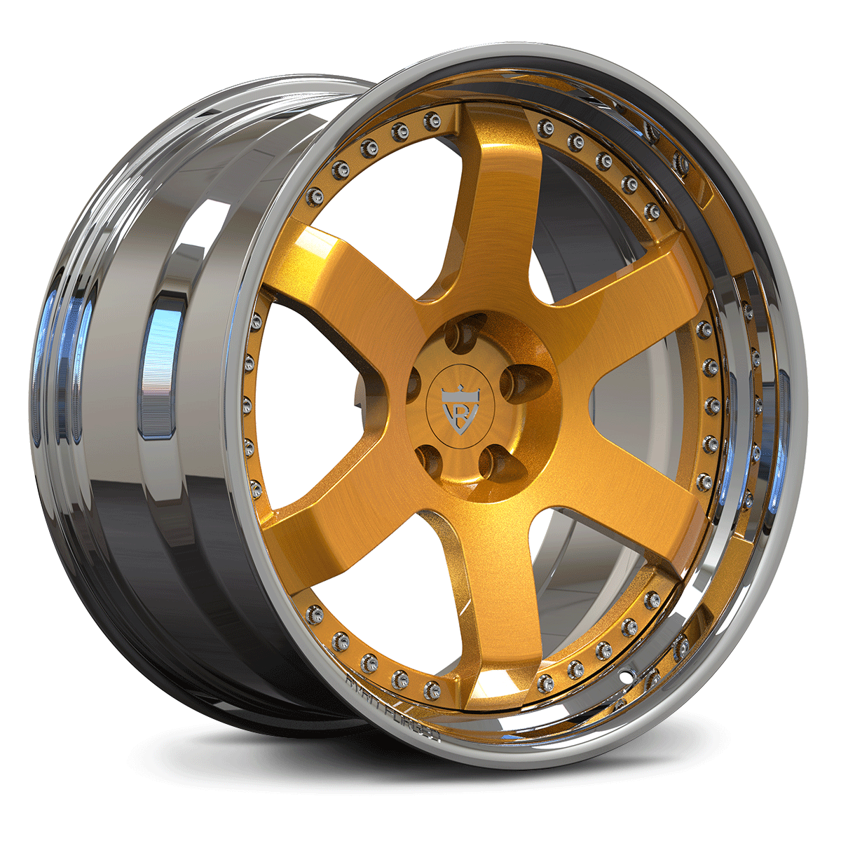 Transparent Bronze and Chrome forged 2-piece wheels by RVRN, luxury aftermarket forged wheel upgrade.