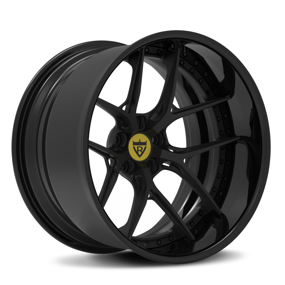 Staggered black deep dish rims custom built for lowered Chevy C10-RVRN Wheels forged 2-piece wheels RV-DR08D Series