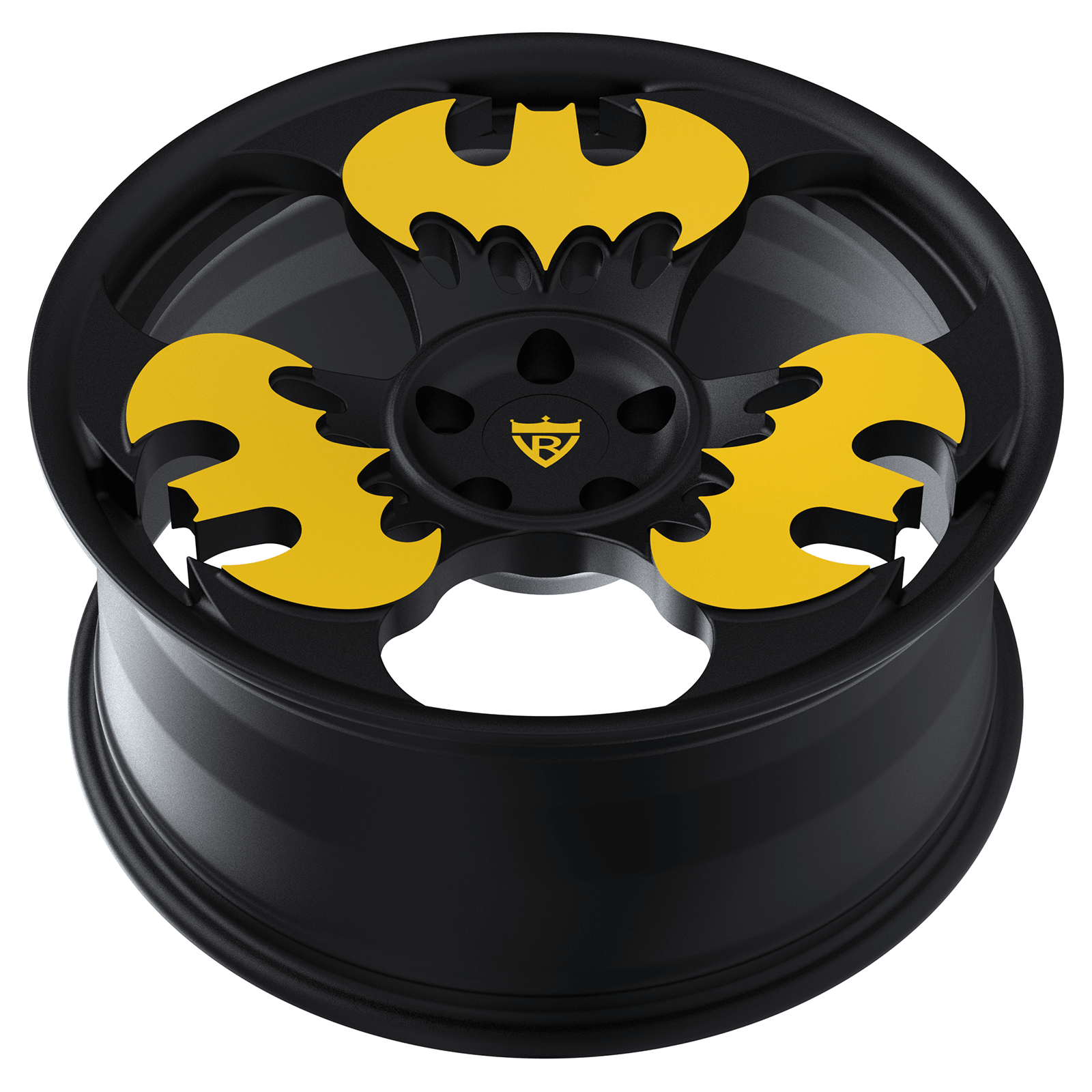 Custom forged Batman wheels in black and yellow for enhanced car aesthetics: RV-MBT - RVRN WHEELS