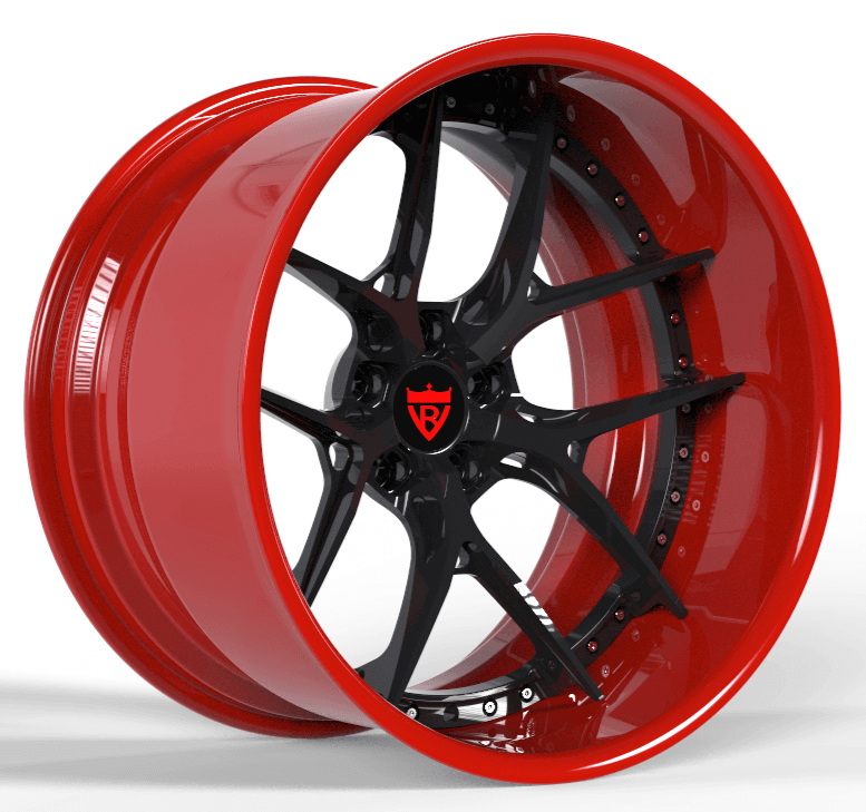 Custom Forged 2-Piece Wheels with Red and Black Color, a deep lip style for your truck, sports cars