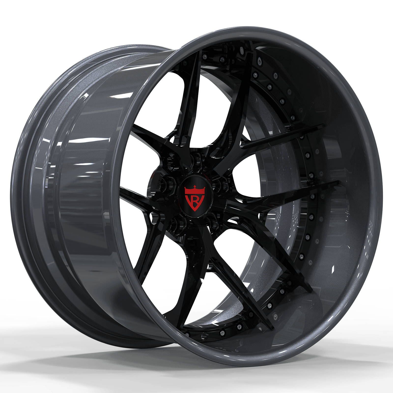 FORGED 2-PIECE SUPER CONCAVE DEEP DISH BLACK WHEELS : RV-DR08D