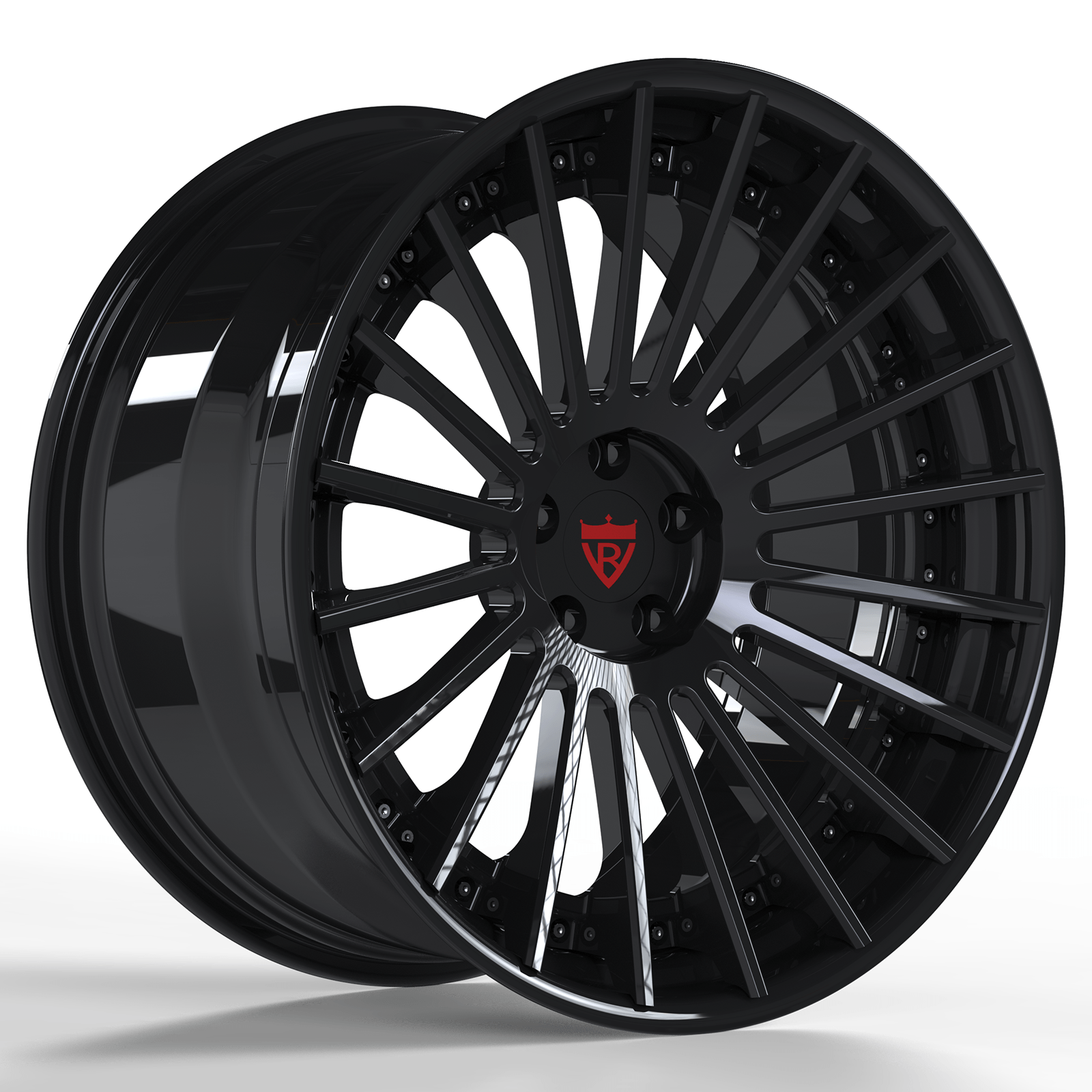 Custom forged BMW 3-piece wheels, RV-TR66 design, featuring a sleek black finish and lightweight aluminum construction.