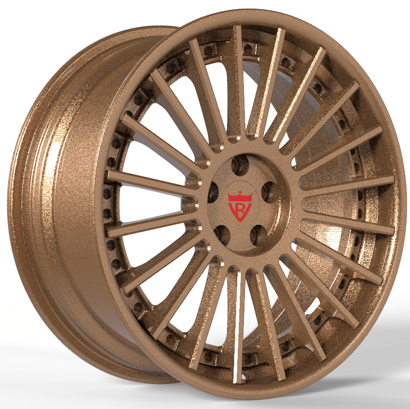 Custom 3-piece forged wheel RV-TR66, showcasing a bronze finish and intricate spoke design, perfect for BMW cars.