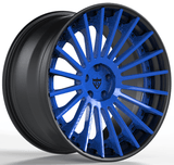 Custom forged 3-piece BMW TR66 wheels with blue spokes and black rim for stylish performance.