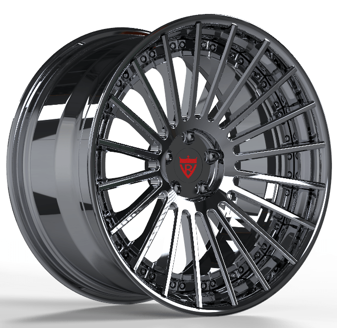 Custom forged RV-TR66 3-piece BMW wheels in glossy black finish, showcasing high-quality design and lightweight strength.
