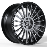 Custom BMW RV-TR66 3-piece forged wheels in black with silver accents, lightweight and strong design for enhanced performance.