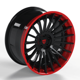 Custom 3-piece forged BMW wheels RV-TR66 in red and black finish, ideal for stylish BMW upgrades.