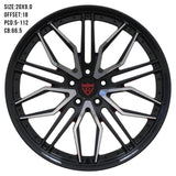 Black and orange custom forged wheel for various car models, size 20x9.0, offset 18, PCD 5-112, CB 66.5.
