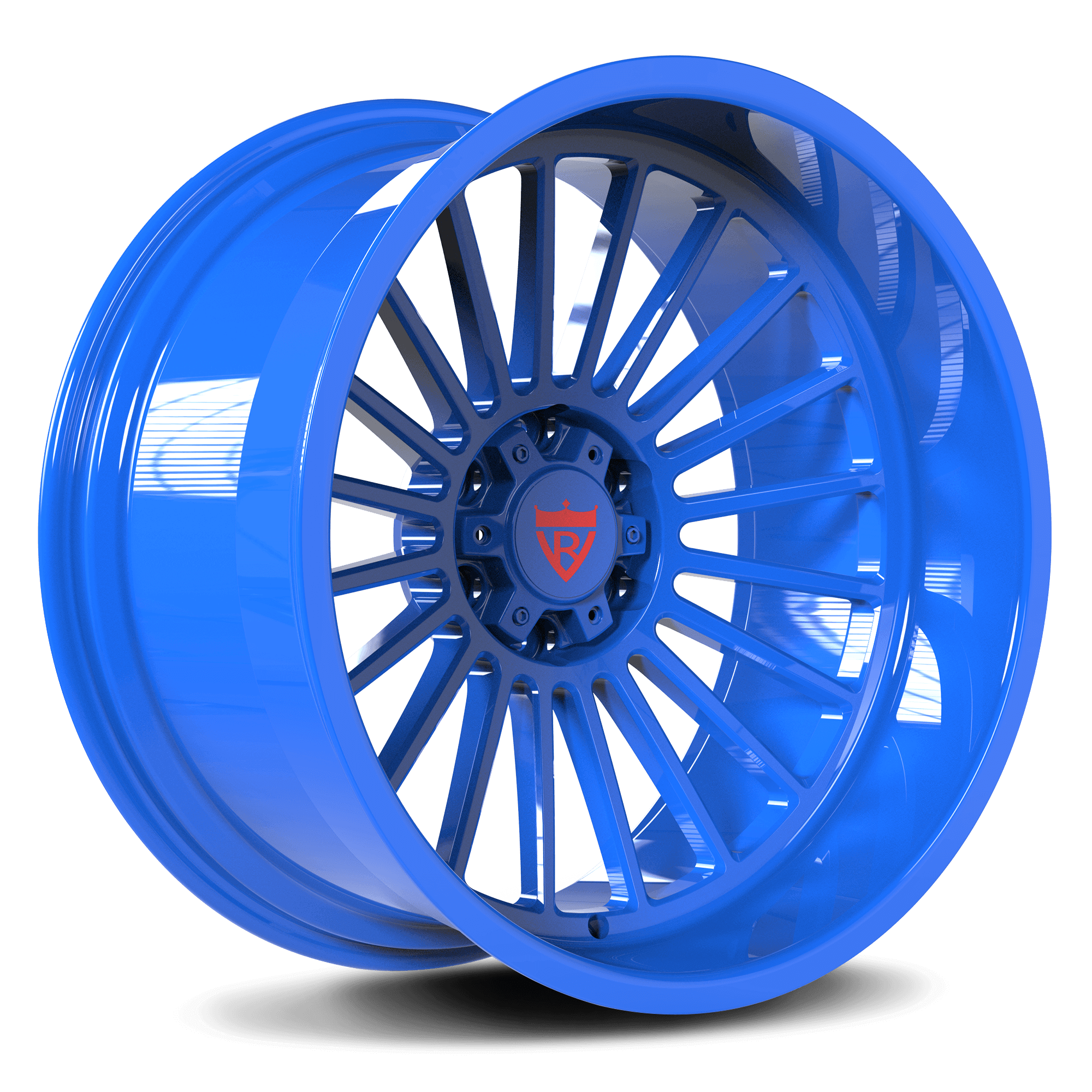 Custom blue 20-inch H-type deep dish forged wheel, aggressive design for truck and car customization.