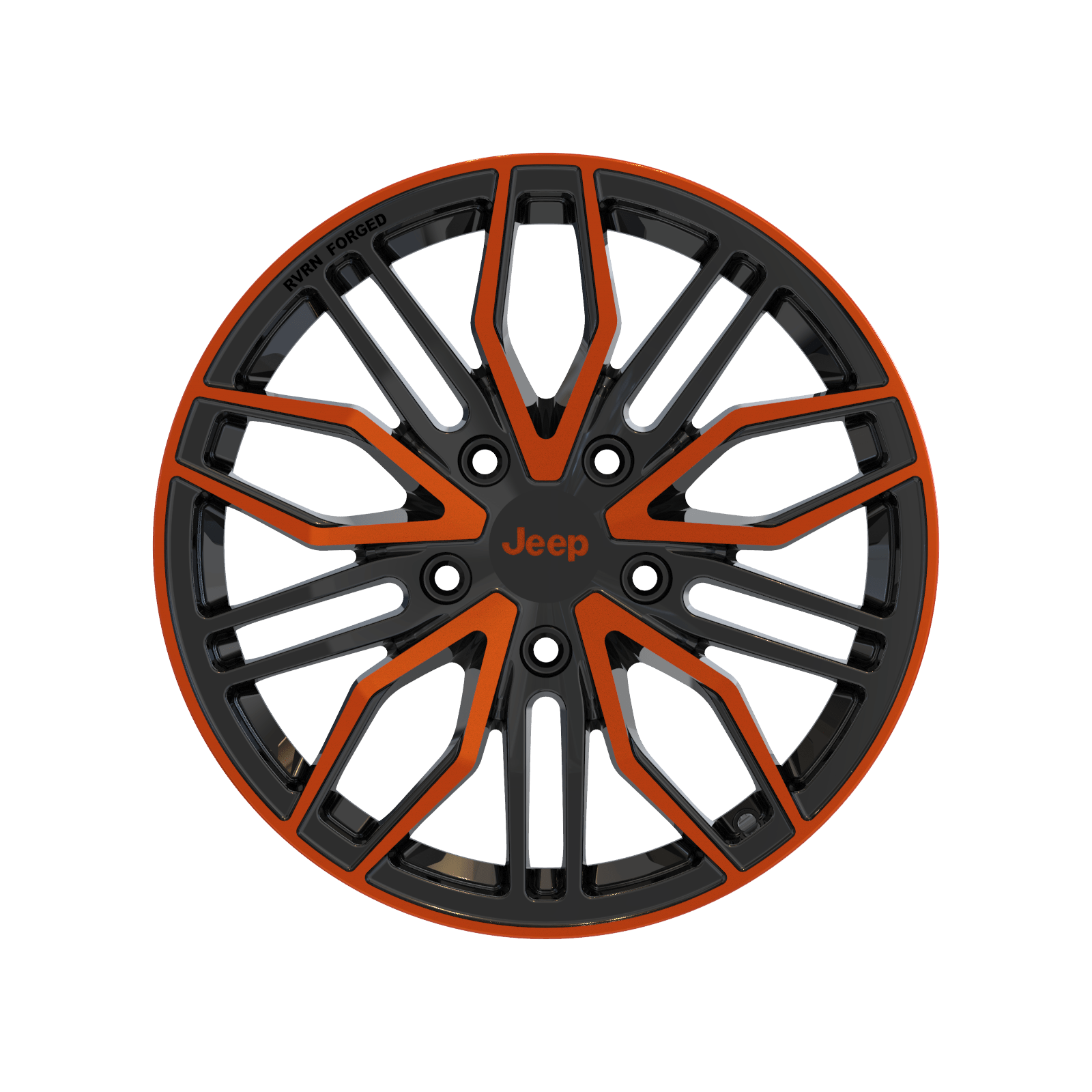Custom black and orange Jeep wheel, forged monoblock RV-MQ72, perfect for trucks and SUVs.