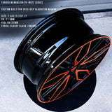 Custom forged monoblock RV-MQ72 wheel in glossy black and orange for 2023 Jeep Gladiator Mojave.