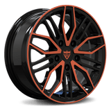 Black and orange custom forged wheel from RV-MQ72 series for cars, SUVs, and trucks.
