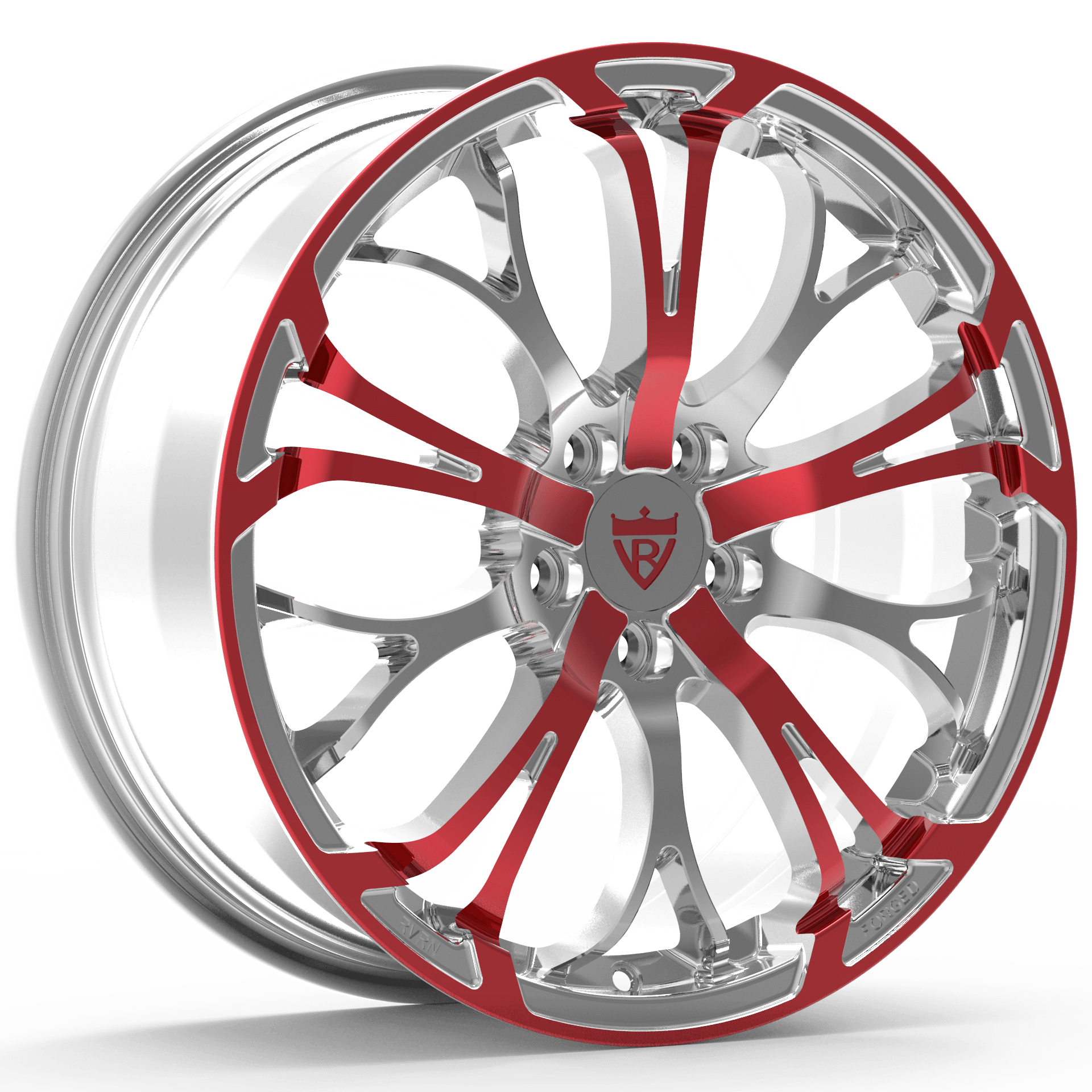 Custom 1-piece fully forged red wheel, RV-MR09, designed for Lincoln MKZ, showcasing polished aluminum finish.