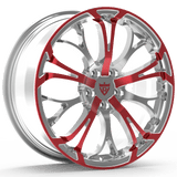 Custom 1-piece fully forged red wheel, RV-MR09, designed for Lincoln MKZ, showcasing polished aluminum finish.