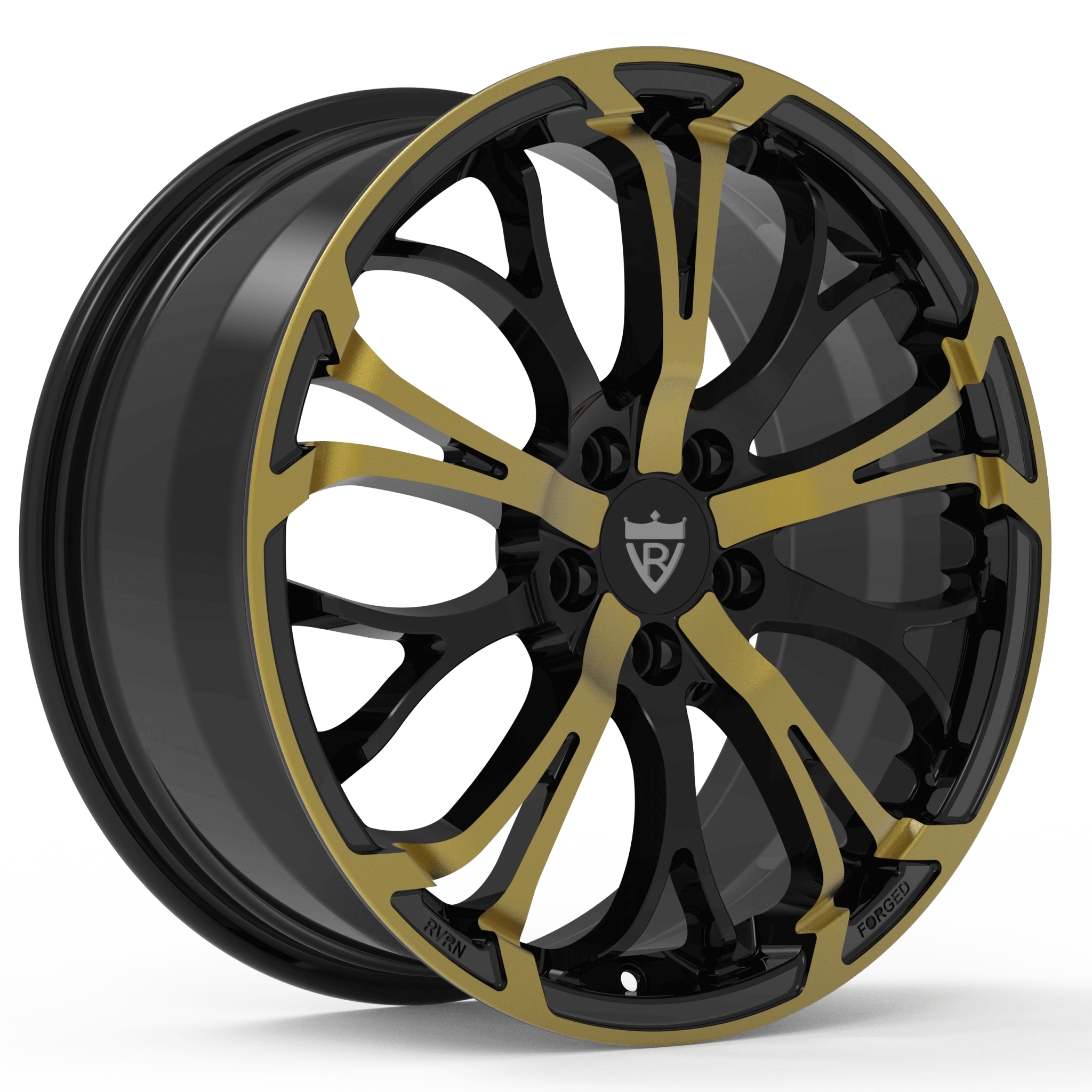 CUSTOM forged black and gold wheel design for Lincoln MKZ aftermarket wheels, stylish monoblock rim with intricate spoke pattern.