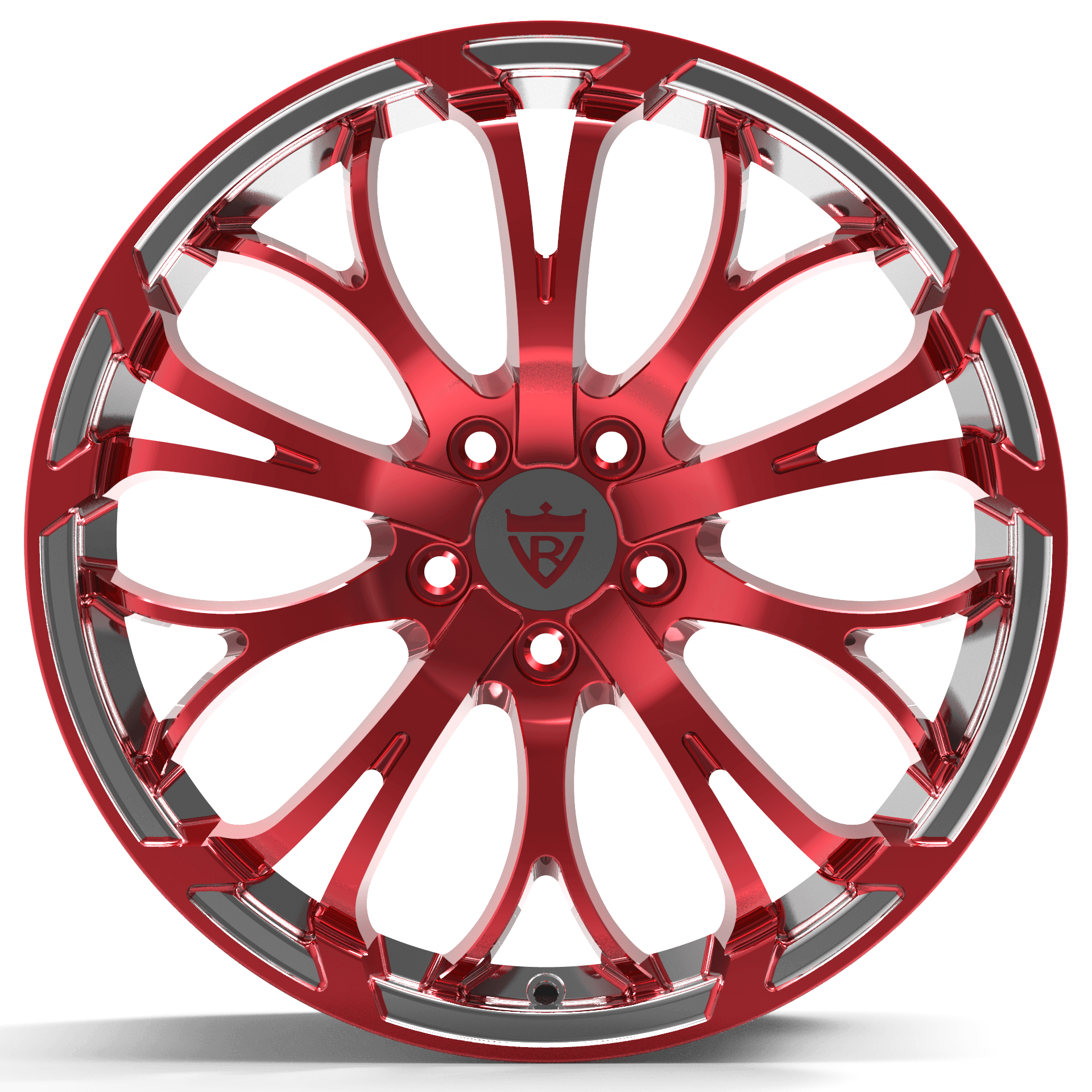 Custom 1-piece fully forged red wheel RV-MR09 for Lincoln MKZ, featuring polished aluminum accents and unique design.