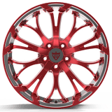 Custom 1-piece fully forged red wheel RV-MR09 for Lincoln MKZ, featuring polished aluminum accents and unique design.