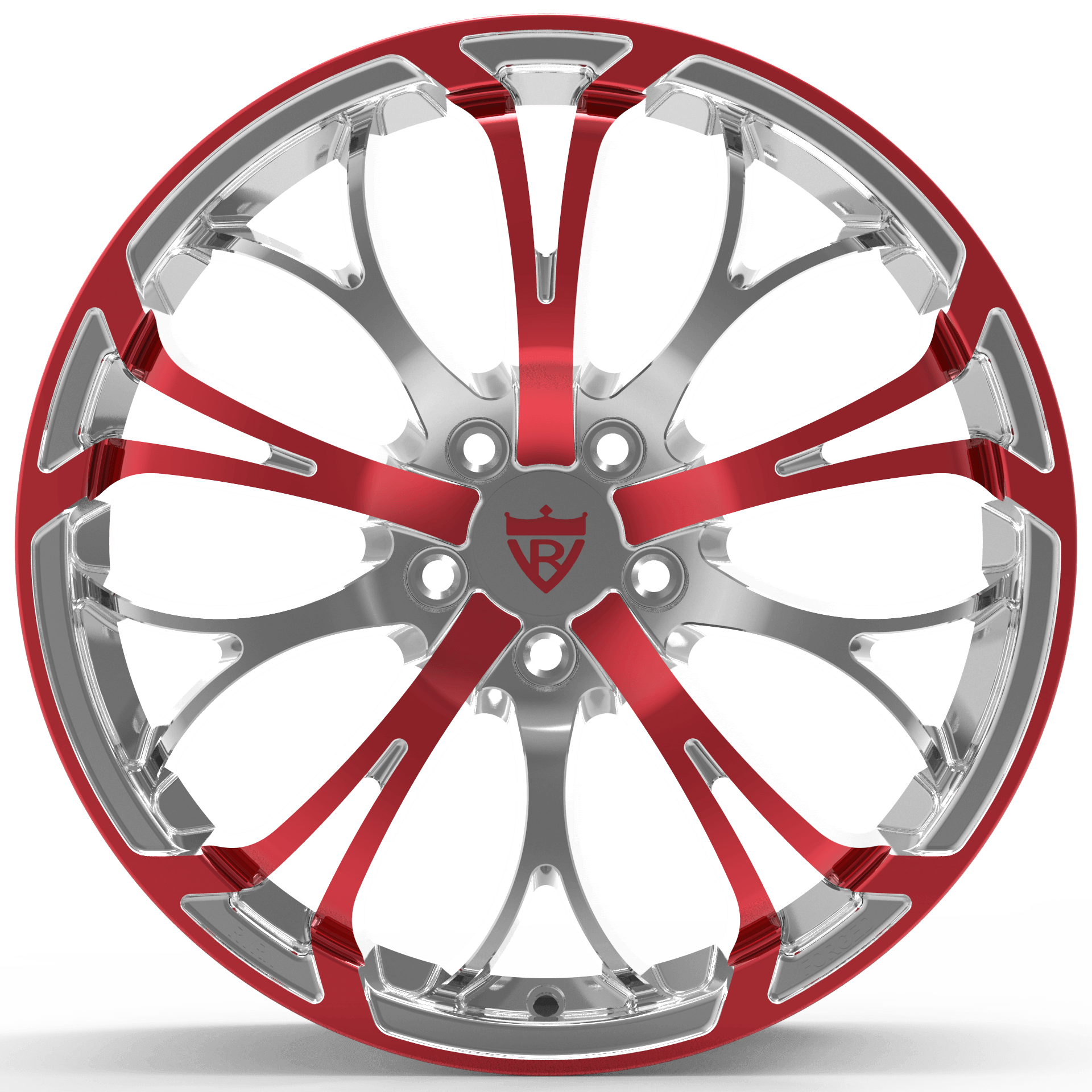 Custom 1-piece fully forged red wheels for Lincoln MKZ, polished aluminum finish, aftermarket forged monoblock rims.