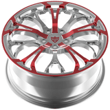 Custom 1-piece fully forged red wheel RV-MR09 for Lincoln MKZ with polished aluminum finish.