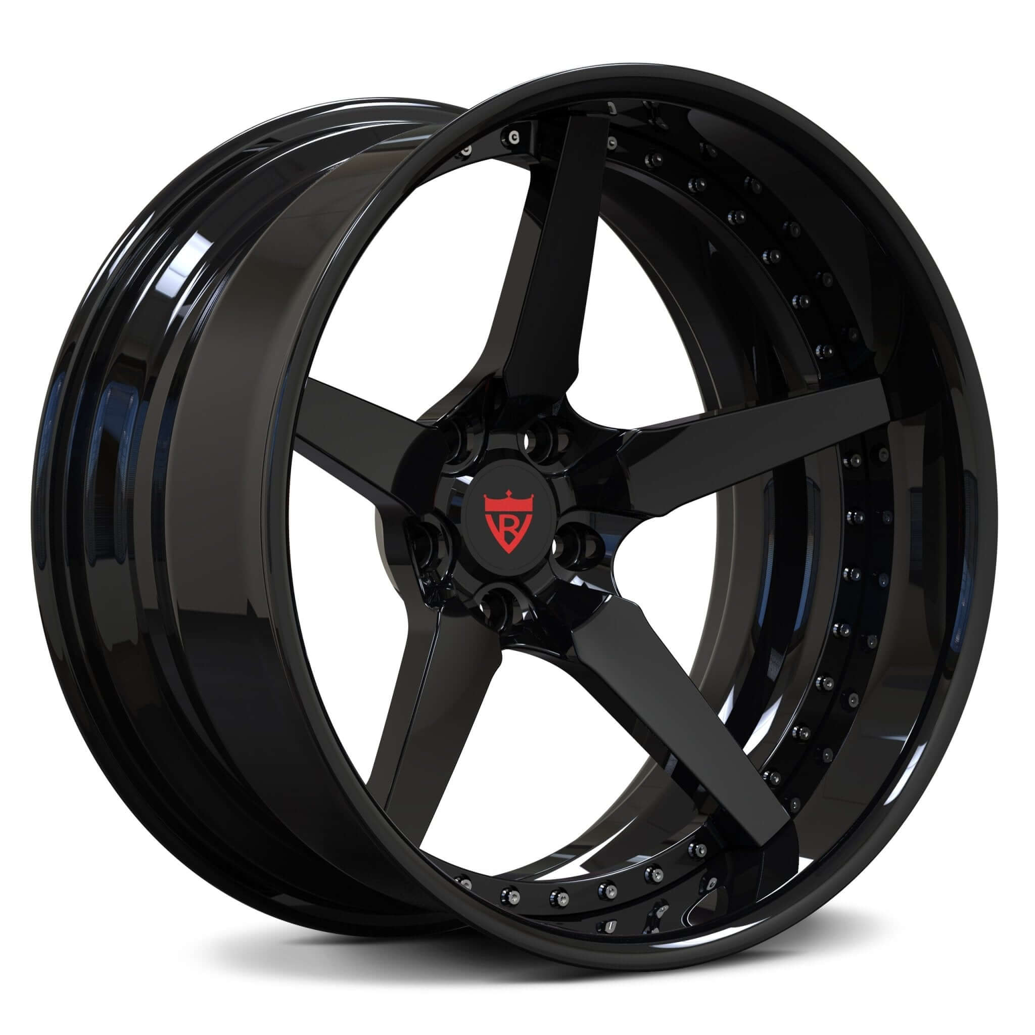Black custom forged five spoke rims for trucks: RV-DF14 - RVRN Wheels