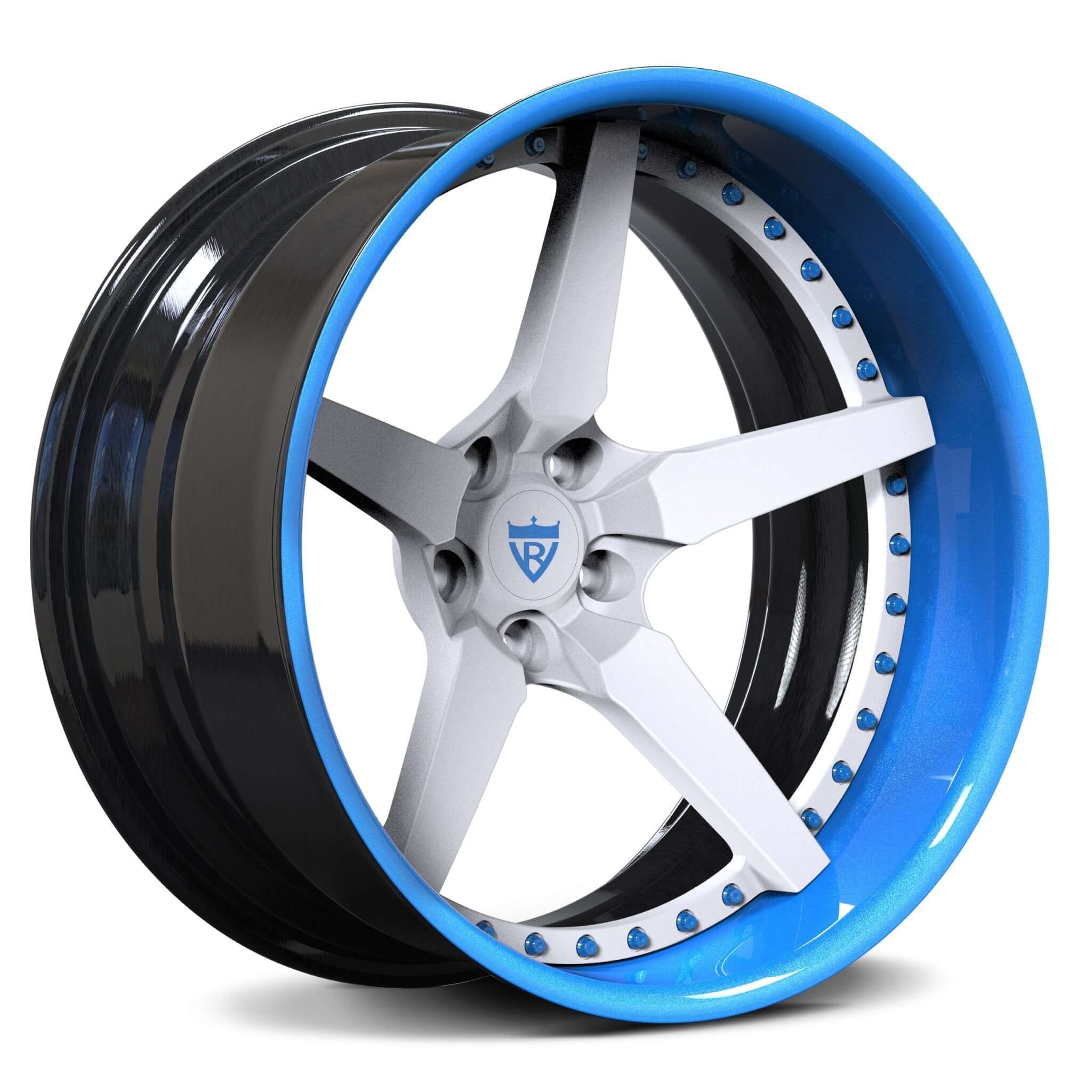 Blue, White and Black rims with five spoke and deep dish style-RV-DF14 | RVRN Custom Forged 2-Piece Wheels Series