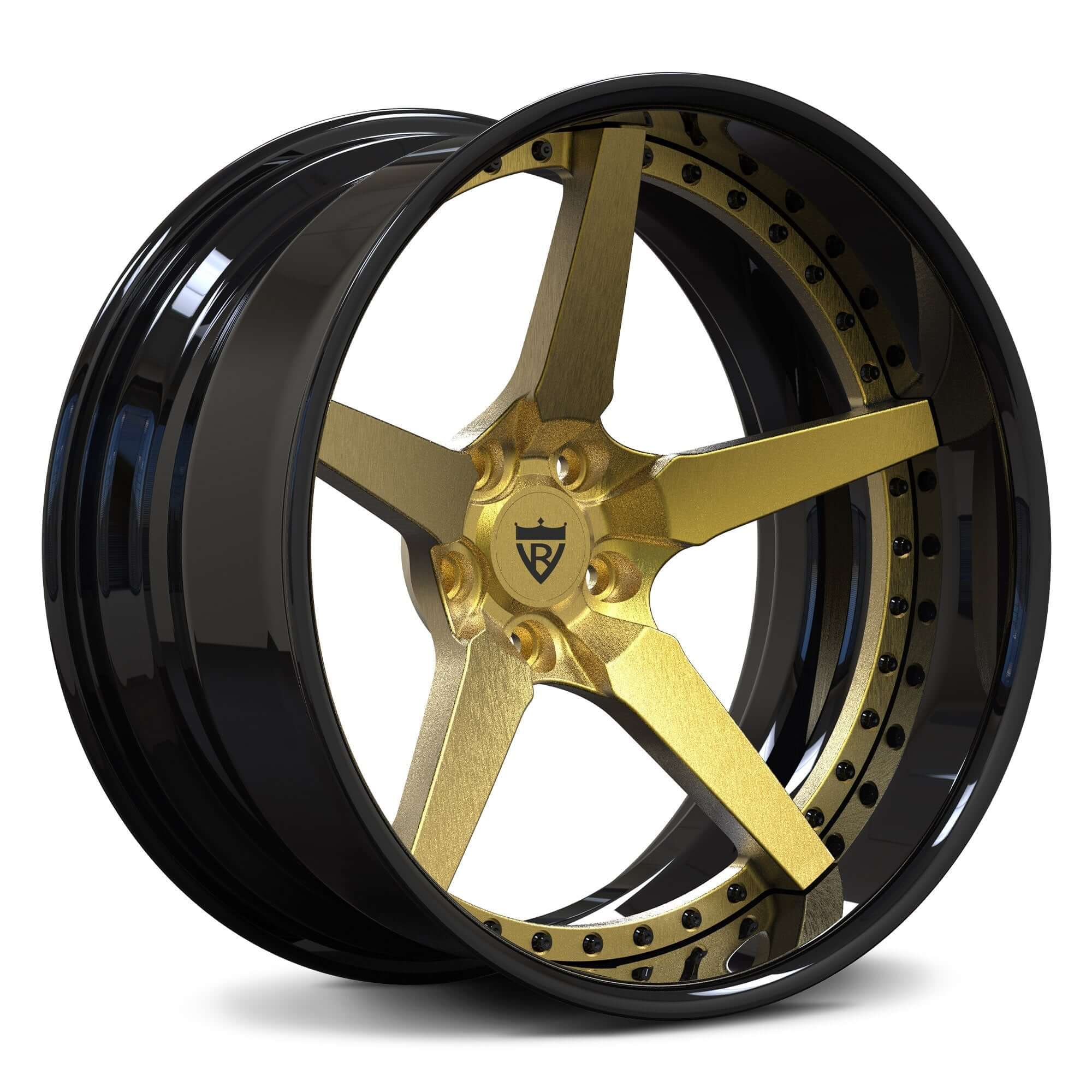 CUSTOM 2 PIECE FORGED Gold 5 spoke WHEELS: RV-DF14 - RVRN WHEELS- the best custom forged wheels brand