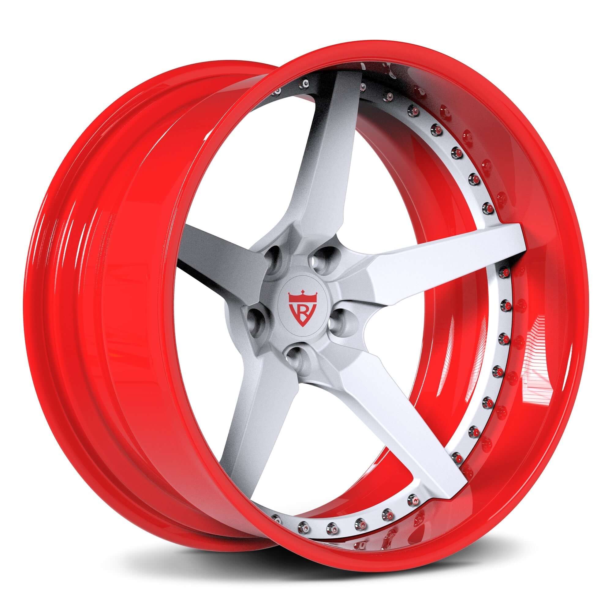 Custom red and white 5 spoke wheels with deep dish forged design for trucks: RV-DF14 - RVRN WHEELS