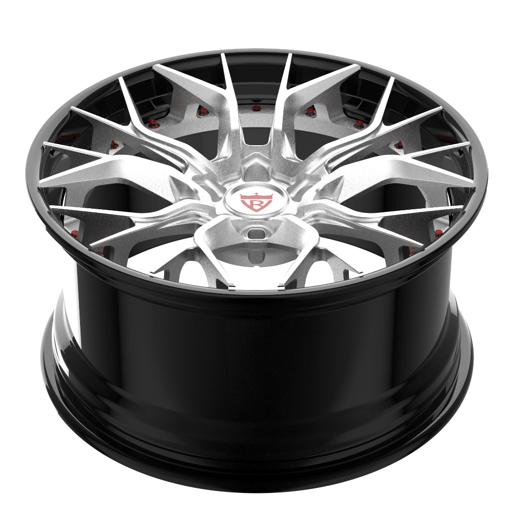 Custom 2-piece aggressive forged wheels RV-DR16, ideal for Corvette C8, featuring sleek chrome accents.