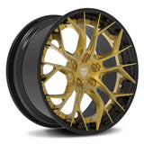 Custom aggressive forged RV-DR16 wheels in gold and black, ideal for Corvette C8 enhancements and chrome rim style.