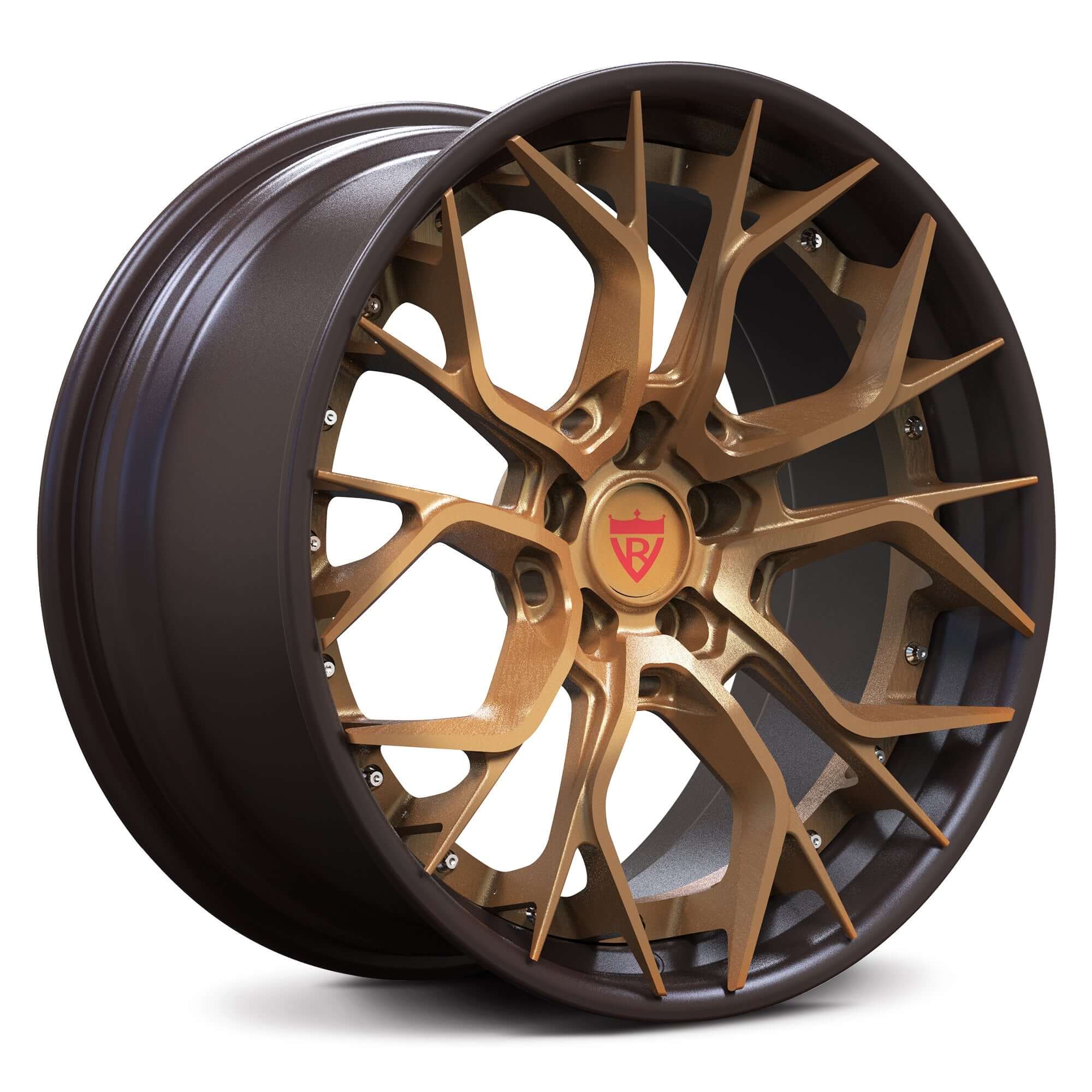 Custom 2-piece aggressive forged wheels RV-DR16, bronze finish, designed for Corvette C8 with stunning modern design.