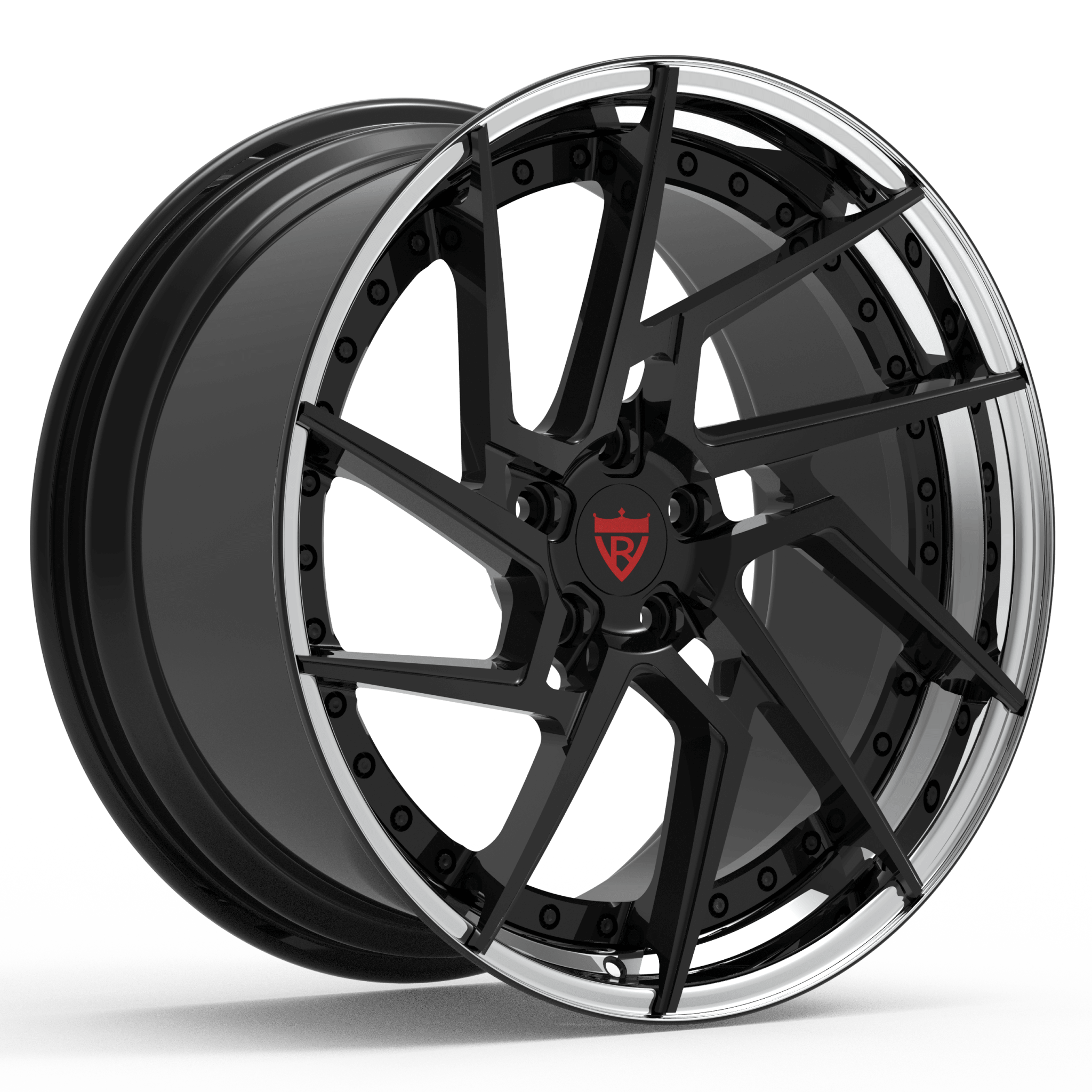CUSTOM 2 PIECE CUSTOM CHROME AND BLACK FORGED WHEELS: RV-DF041 - RVRN WHEELS