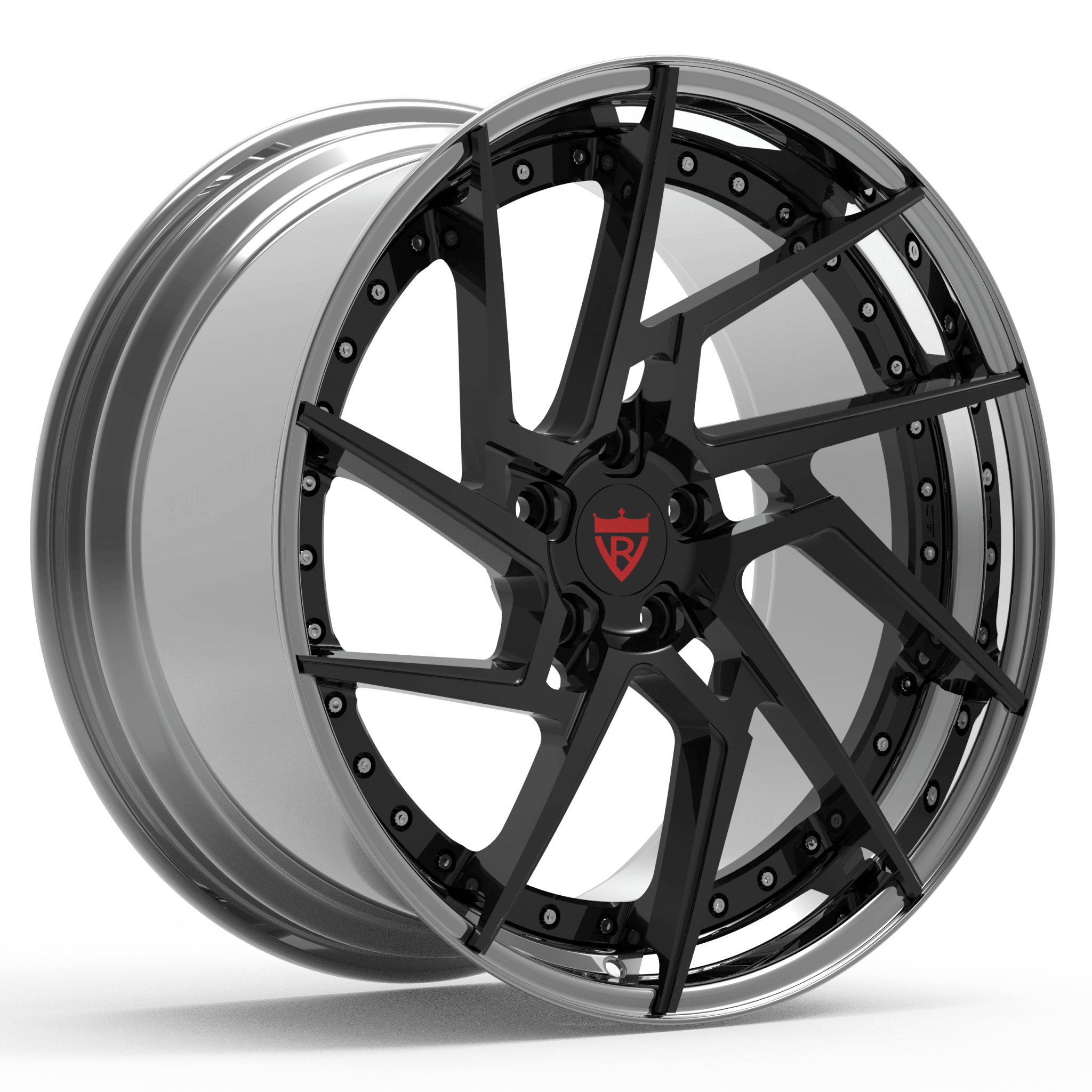 CUSTOM 2 PIECE CUSTOM CHROME AND BLACK FORGED WHEELS: RV-DF041 - RVRN WHEELS