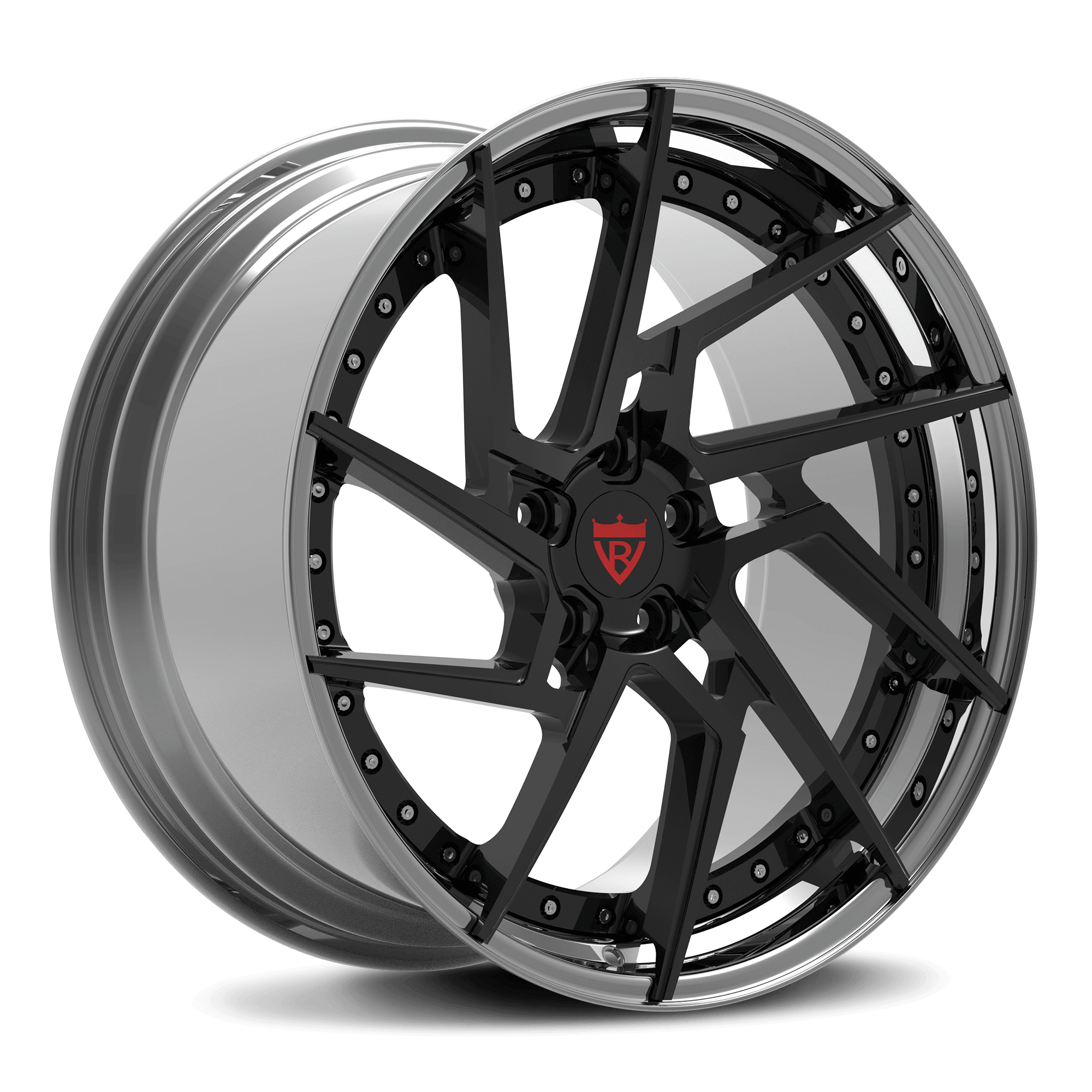 CUSTOM 2 PIECE CUSTOM CHROME AND BLACK FORGED WHEELS:RV-DF041 - RVRN WHEELS
