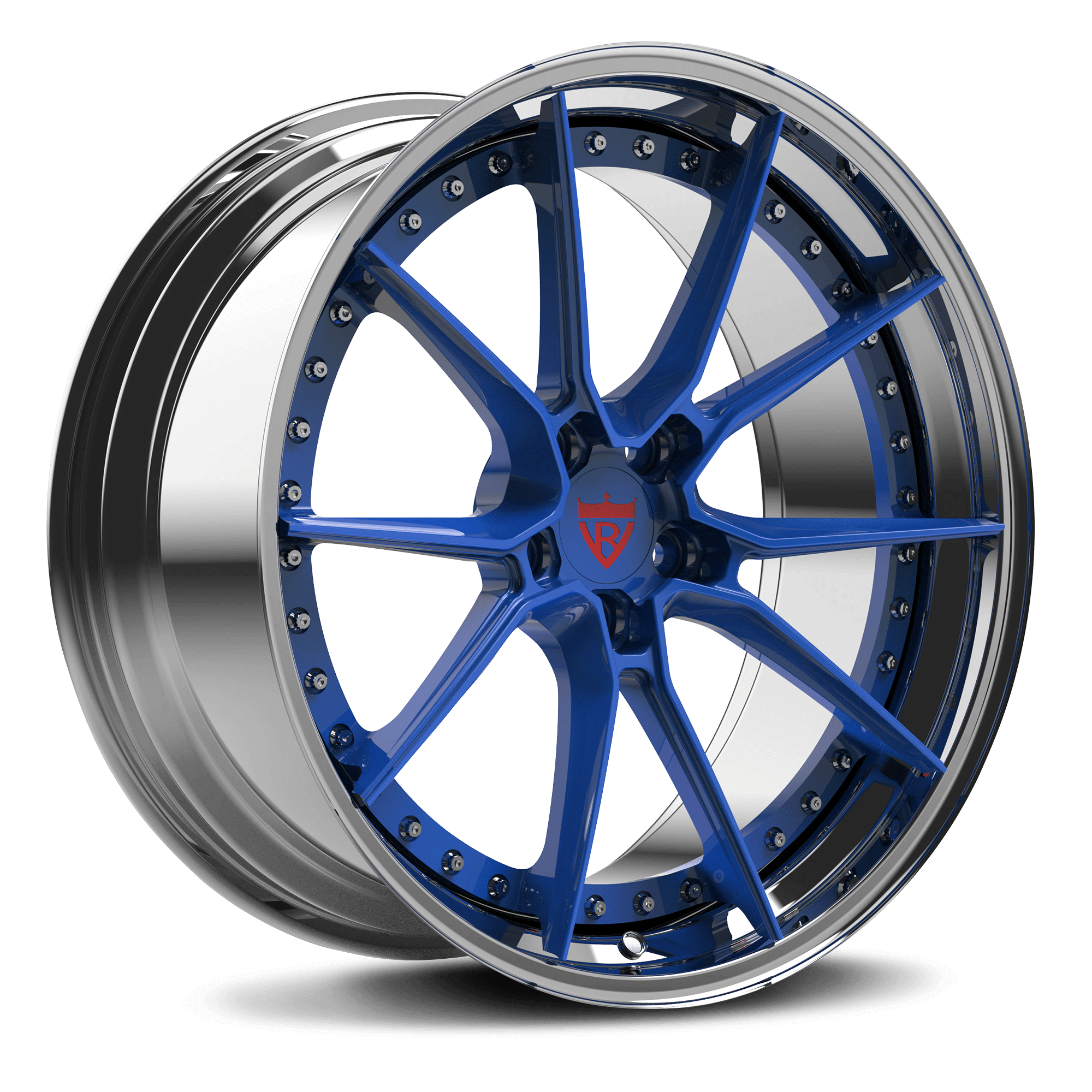 RVRN RV-DB082 Tesla Model S wheels in blue and chrome – 10-spoke forged custom rims