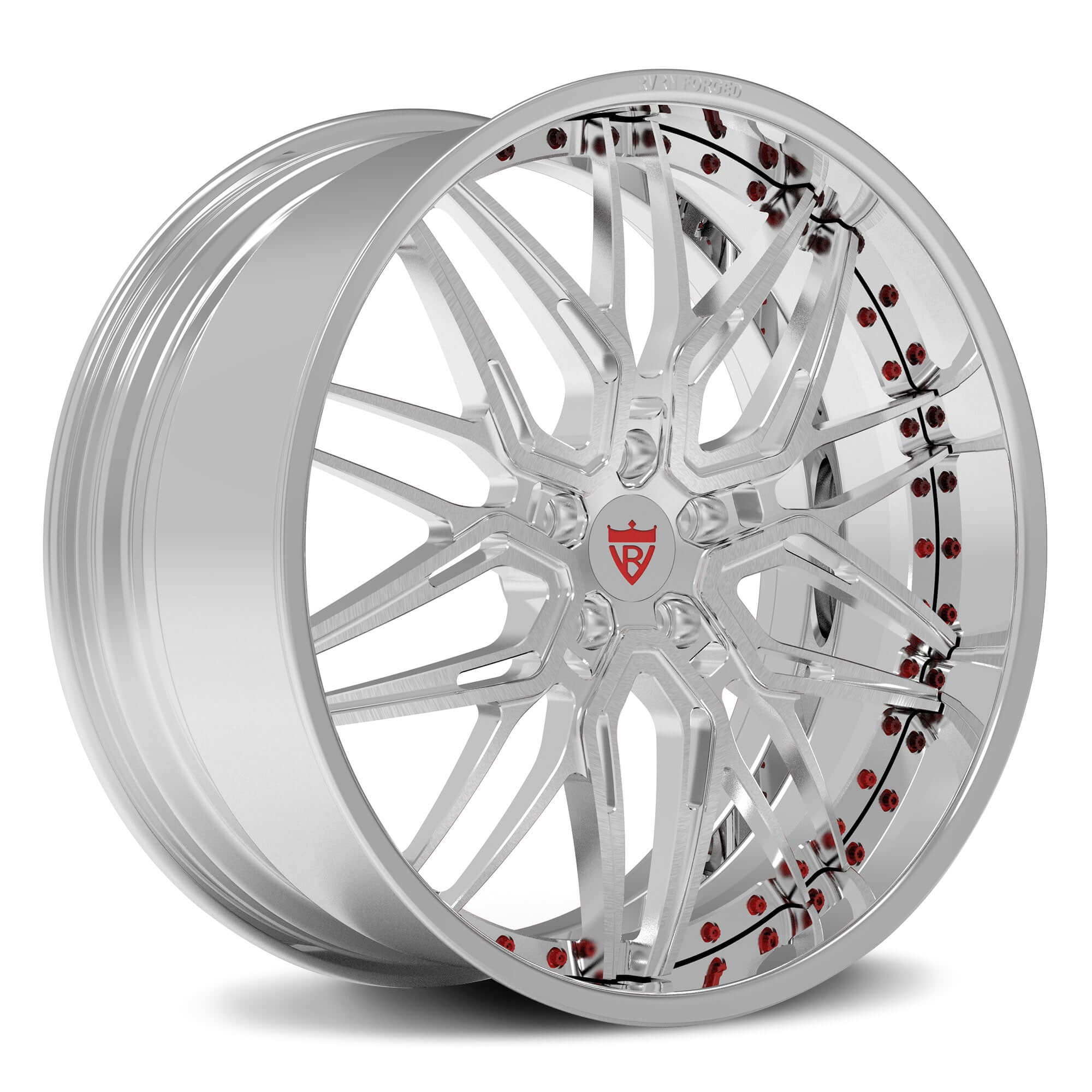 Custom 2 piece forged Camaro wheel RV-T081 in silver finish, showcasing intricate design for optimal performance.