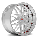 Custom 2 piece forged Camaro wheel RV-T081 in silver finish, showcasing intricate design for optimal performance.