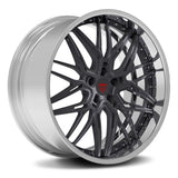 Custom forged Camaro wheel with a sleek black and silver design, ideal for 18 inch Camaro rims and deep dish styling.